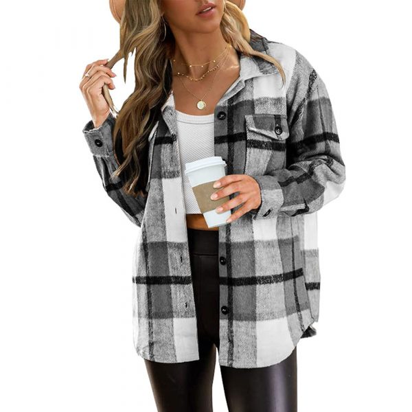 AUTOMET Womens Casual Plaid Shacket Wool Blend Button Down Long Sleeve Shirt
