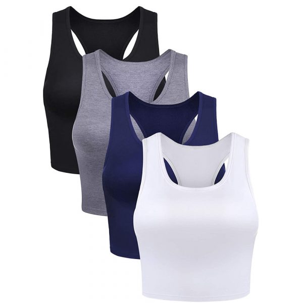 Boao 4 Pieces Basic Crop Tank Tops Sleeveless Racerback Crop Sport Top for Women