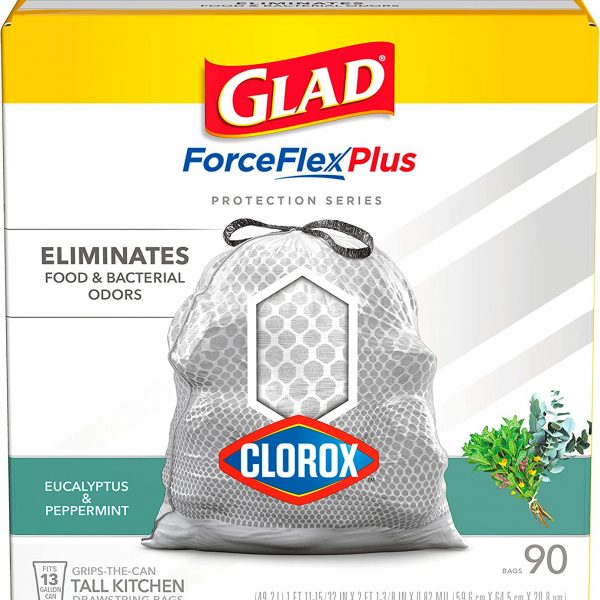 Glad Tall Kitchen Trash Bags ForceFlexPlus with Cloroxv