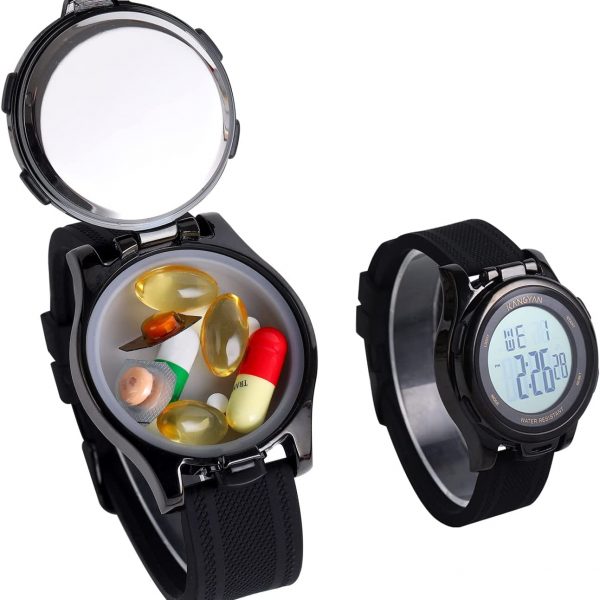 Watch with Pill Box, Fashion Business Digital Watches for Men
